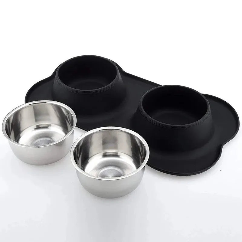 Double Dog Bowl With Silicone Mat